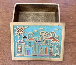 Vintage Brass Box Jerusalem Lid Scene Made in Israel Cigarette Catch all Jewelry - £51.43 GBP