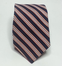 Men Dress Tie 3&quot; wide 56&quot; long Blue Red White Stripes Polyester  - £4.55 GBP