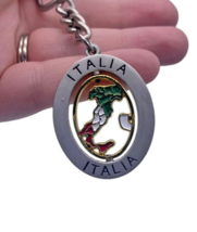 Italia Italy Keychain Fob Key Chain Ring Metal White Green Red Silver Metal - $11.29