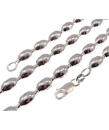 6MM Solid 925 Sterling Silver Italian Oval Rice Bead DOG TAG Chain Necklace - £61.01 GBP+