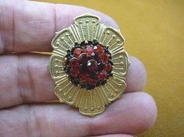 bb601-112) dark red rhinestone textured flower design gold brooch pin pendant - £12.48 GBP