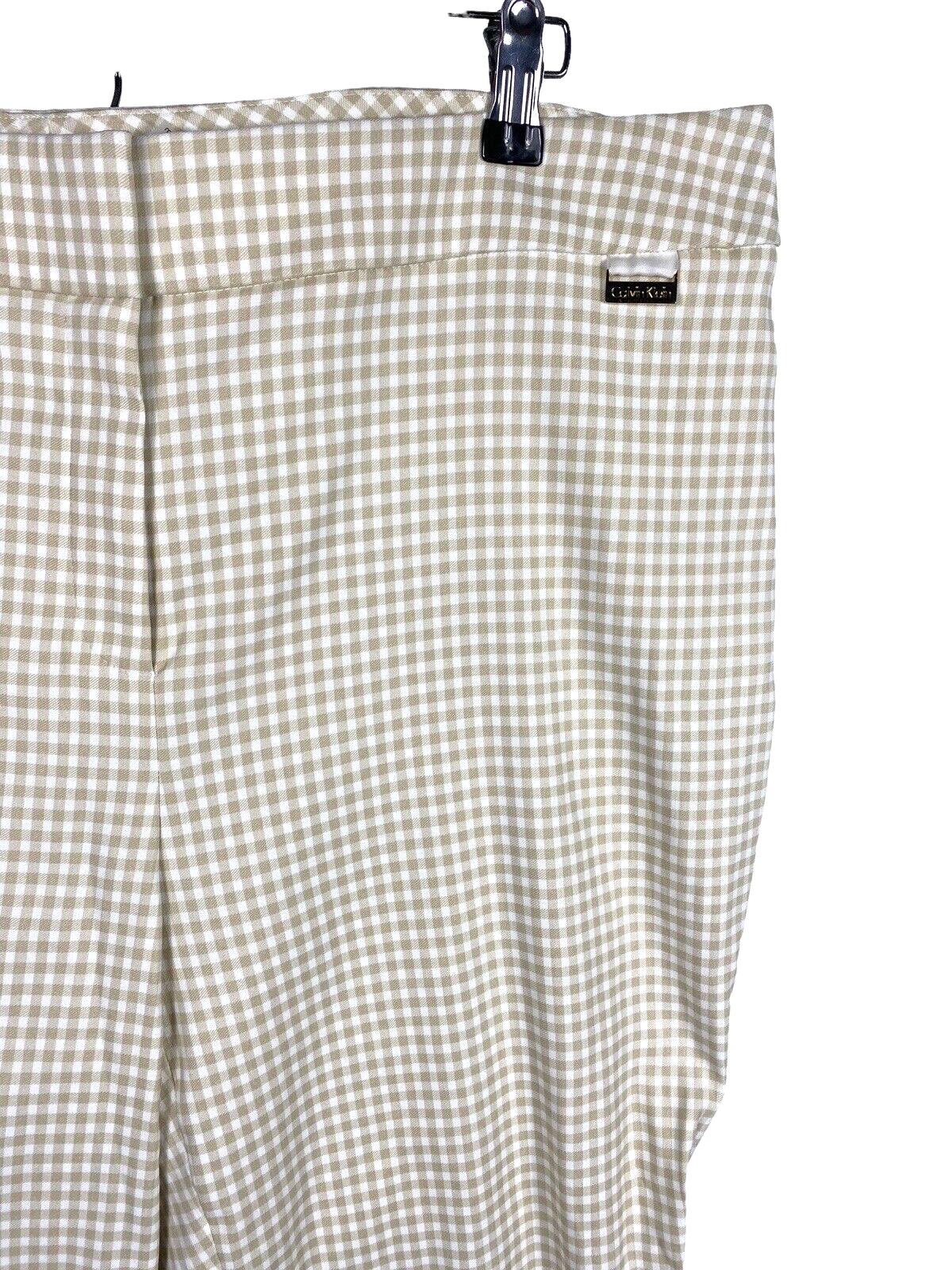 Calvin Klein 16W Dress Pants Tan Beige &amp; White Gingham Check Stretch Women - $31.43