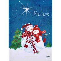 Snowman Family Believe Christmas House Flag-2 Sided, 28&quot; x 40&quot; - £14.05 GBP