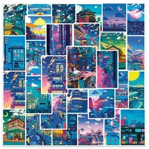 10/30/50pcs  View Street Night Painting Prints  Stickers Cute Aesthetic Decals S - £36.89 GBP