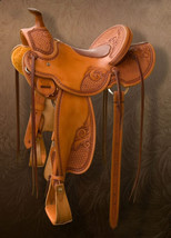 Western Padded Seat Saddle 16&quot; in Buffalo Tan Drum Dyed Eco-Leather - £580.57 GBP