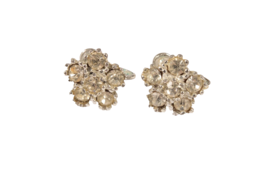 Vintage Rhinestone Earrings Screw Back 6 Stones in Flower Shape - $4.99