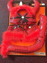 Looking Spooky Red Devil Halloween Fun Tail Cuffs Headband Choker Sparkl... - £12.65 GBP