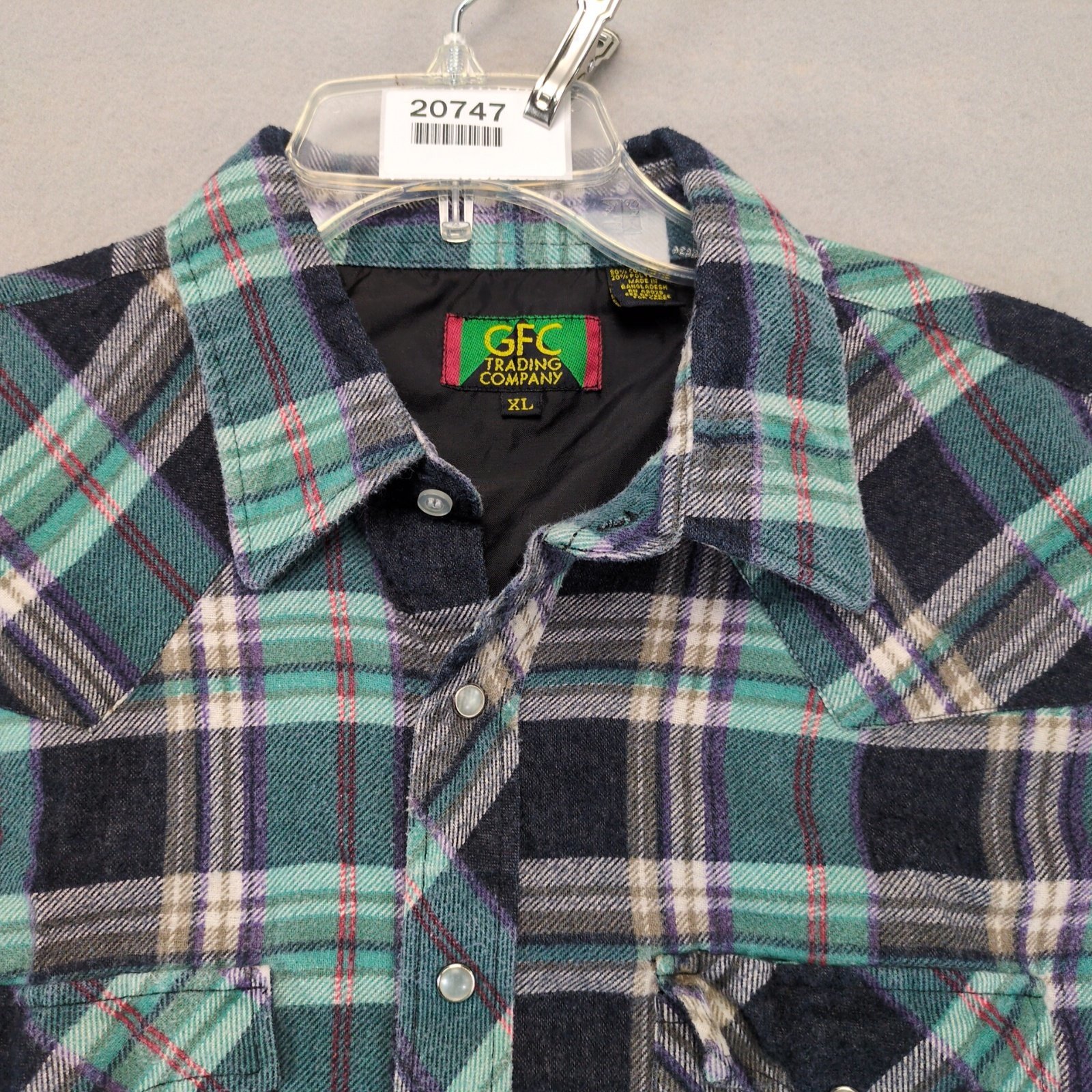 Vtg GFC Trading Co Plaid Flannel Pearl Snap Shirt Men's XL Navy Green Gorpcore Item image 9