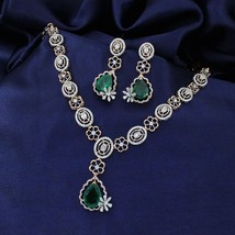14k gold emerald with diamond necklace jewelry wedding bridal set, Natural Earth - £1,624.05 GBP