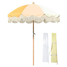 LAGarden 6Ft Fringe Patio Umbrella Vintage 50/60s Outdoor Yellow,Model: PS6-01 - £169.70 GBP