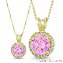 Round Cut Simulated Tourmaline Cubic Zirconia CZ Halo Pendant in 14k Yellow Gold - £67.41 GBP+
