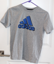 Adidas Gray T Shirt With Blue Logo Size Youth M 10/12 - $19.79