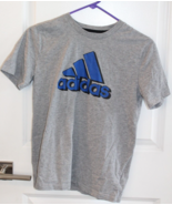 Adidas Gray T Shirt With Blue Logo Size Youth M 10/12 - £15.50 GBP