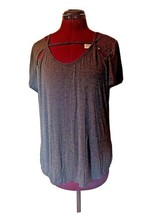 ETHEREAL Top Gray Women Caged Neckline  Size Large Knit Short Sleeve - £14.86 GBP