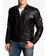 New Men&#39;s Genuine Lambskin Leather Jacket Black Slim Fit Motorcycle Jack... - £92.83 GBP