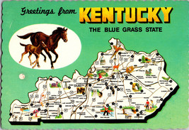 Vtg Postcard Greetings from Kentucky, the Blue Grass State, Tourist Map - £5.19 GBP