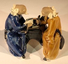 Ceramic Figurine Two Men Sitting On A Bench Scribing - 2.5&quot; Color: Blue ... - £7.14 GBP