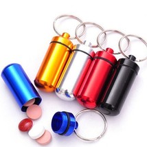 Waterproof Aluminum Medicine Pill Container Case Key Chain Holder Ring Silver Nu - £3.46 GBP