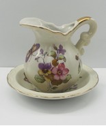 Vintage Mini Lefton Pitcher Basin Bowl Floral Butterfly Pattern 696 Gold... - £15.57 GBP