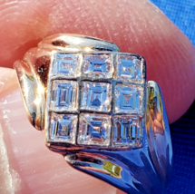 Earth mined Diamond Carre Engagement Ring Vintage French cut Square Deco Design - $5,759.21 CAD