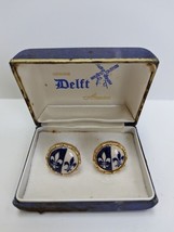 Vintage Genuine Delft Anson Set of Cufflinks in Original Box Fleur-De-Lis design - £15.05 GBP