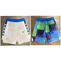 NWT $32 Nike Dri Fit Boys Sz 4 Reversible 2in1 Athletic Shorts Blue &amp; White - £18.45 GBP
