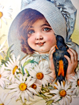Victorian Art Print Daisy Girl Blackbird Lithograph 1907 Maud Humphrey Original - £26.52 GBP