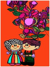 1969 Little animated couple flowers around them quality 18x24 Poster.Dec... - £22.38 GBP