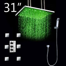 31&quot; Square Ceiling Mount Rainfall LED Shower Head and 6 Massage Jets Spray - £1,090.75 GBP