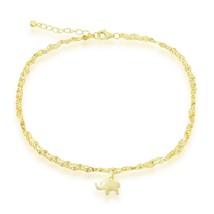 Double Strand Mirror Chain w/ Elephant Charm Anklet - Gold Plated - £33.64 GBP
