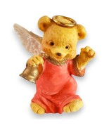 Resin Angel Teddy Bear Figurine 2.75&quot; Adorable Cherub with Halo &amp; Bell - $170.87 MXN