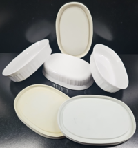 6 Pc Corning Ware French White Oval Individual Casseroles &amp; Lids Set F-1... - $59.07