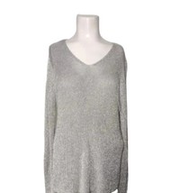 Chicos Metallic Overlay Slit Back Sweater Size S Vintage Silver Party Holiday  - $23.70