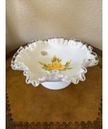 Fenton Silver Crest Ruffled Edge Yellow Rose Compote Milk Glass Pedestal... - $64.44 CAD