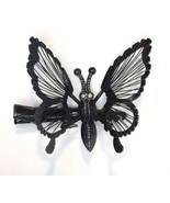 Vintage Black Butterfly Trembler Hair Clip Barrette Enamel Eyes - $15.00