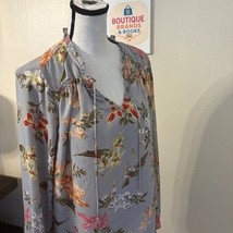 Violet + Claire Floral Blouse – Long Sleeve, Size Medium, Gray - $21.78