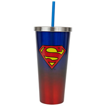 Superman Symbol Stainless Steel Travel Mug with Straw Multi-Color - $32.98