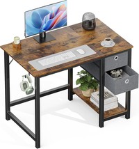Sweetcrispy Small Computer Desk With Drawers 40 Inch Office, Rustic Brown - $64.95