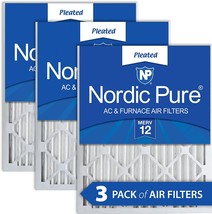 Pleated Ac Furnace Air Filters, 3 Pack, Nordic Pure 20X25X2 Merv 12. - £49.29 GBP