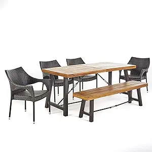 Christopher Knight Home Morley Outdoor Acacia Wood Dining Set with Wicke... - £927.11 GBP