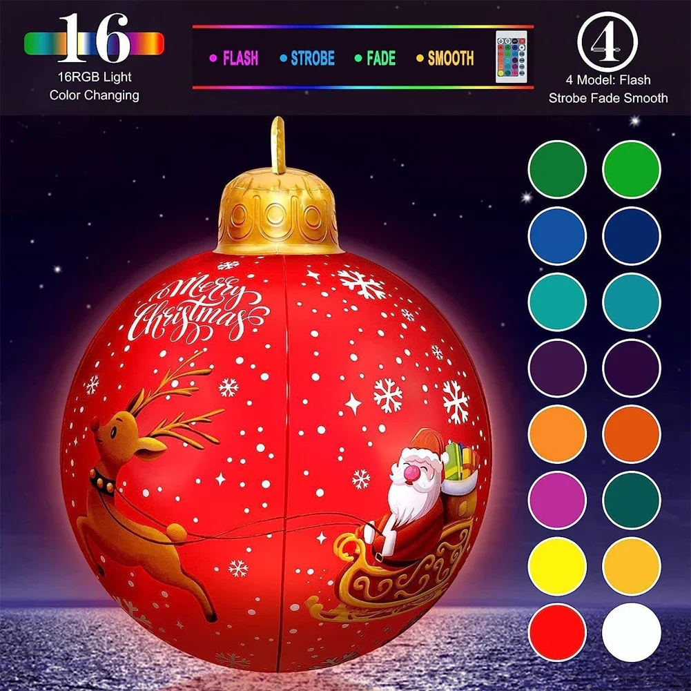 60cm Large PVC Christmas Tree Decor Inflatable Ball Ornaments Xmas Balls with - £26.42 GBP+