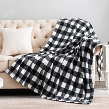 Bedelite Fleece Throw Blanket For Couch Sofa Bed, Buffalo Plaid Decor Black And - £23.44 GBP