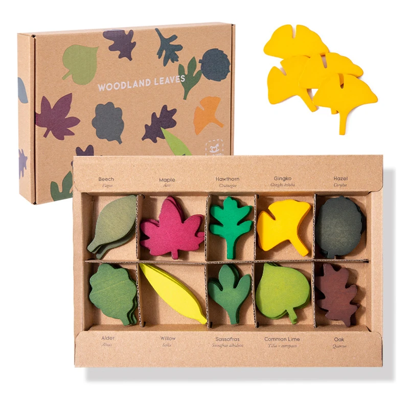 Wooden Leaf Toy Kid Montessori Biological Science Simulation Forest Leaves Shape - £16.89 GBP
