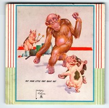 Monkey Chimp Dancing With Pig Drum Fantasy Trade Card Artist Lawson Wood... - £33.36 GBP