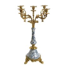 Blue and White Porcelain Brass 5-Arm Candelabra  Court Style Candle Hol... - $1,799.00