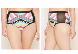 Negro Arcoiris Rayas Estampado Malla Panel Lateral Cintura Alta Bikini Fondo + - £8.70 GBP