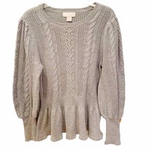 Rachel Parcell Light Gray Cable Knit Bubble Sleeve Peplum Sweater X Large - £36.94 GBP