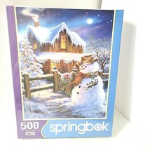 NEW SEALED Springbok Snowman Country Christmas Puzzle 500 pc Rustic Scene  - £26.89 GBP