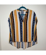 Shein Women XL Boho Geometric Stripe Split‑V Sleeveless High‑Low Blouse ... - $11.95