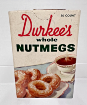 Vintage Durkee&#39;s Whole Nutmegs Spice Box Never Used Doughnut Recipe 3 x2... - $18.32